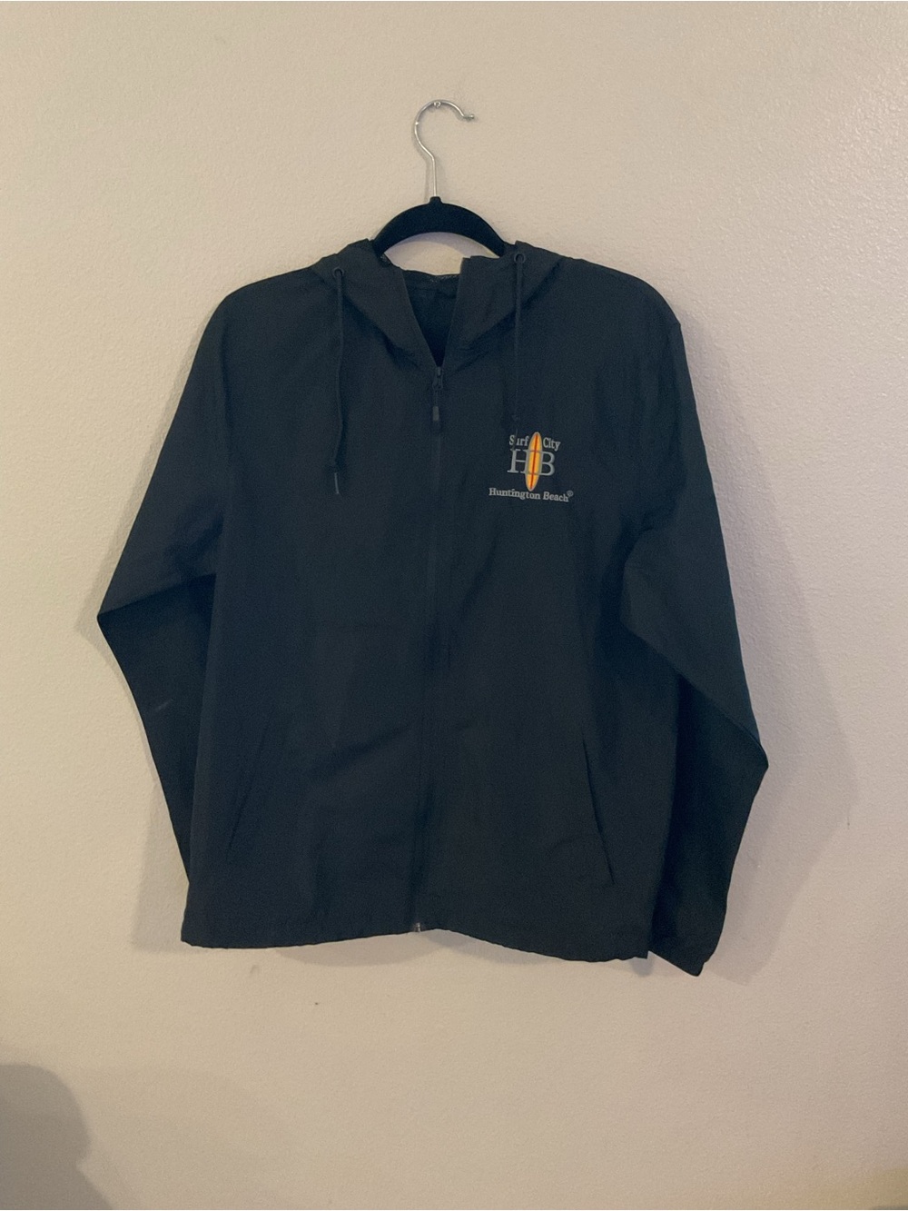 Source Unknown Black Hooded Windbreaker with Yellow HB Logo